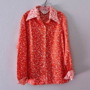 coral paisley floral button up size XS/S